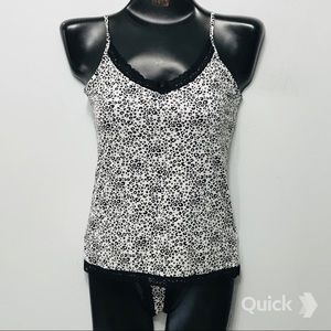 2 pcs Soft Leopard Lace Trim Sleepwear Set